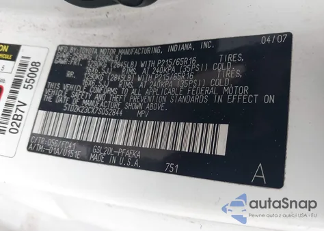 2007 Toyota Sienna Le from USA, damaged, VIN 5TDZK23CX7S052844